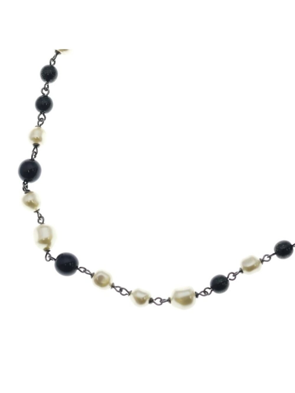 Chanel CC Logo Faux Pearl Long Necklace Black White